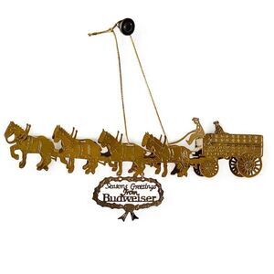 Budweiser Clydesdale Laser Cut Gold Plated Brass Season’s Greetings Ornament